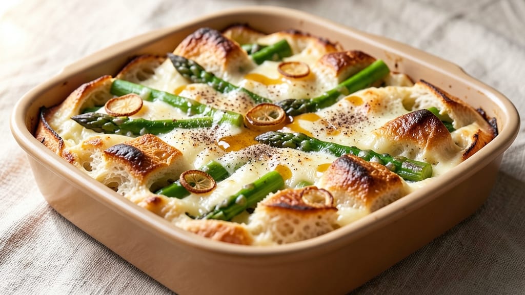 Asparagus Bread Pudding Recipe: Spring Greens Baked Into Gooey Comfort