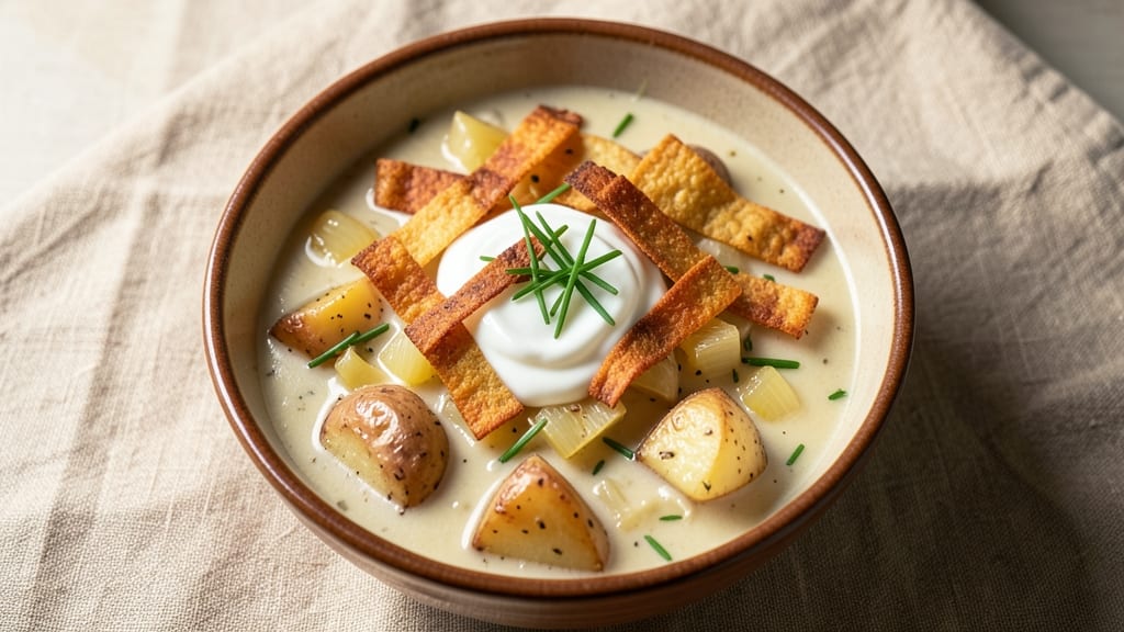 Atlanta Bread Potato Soup Recipe: Crispy Tortilla Crunch Over Creamy Potato Base